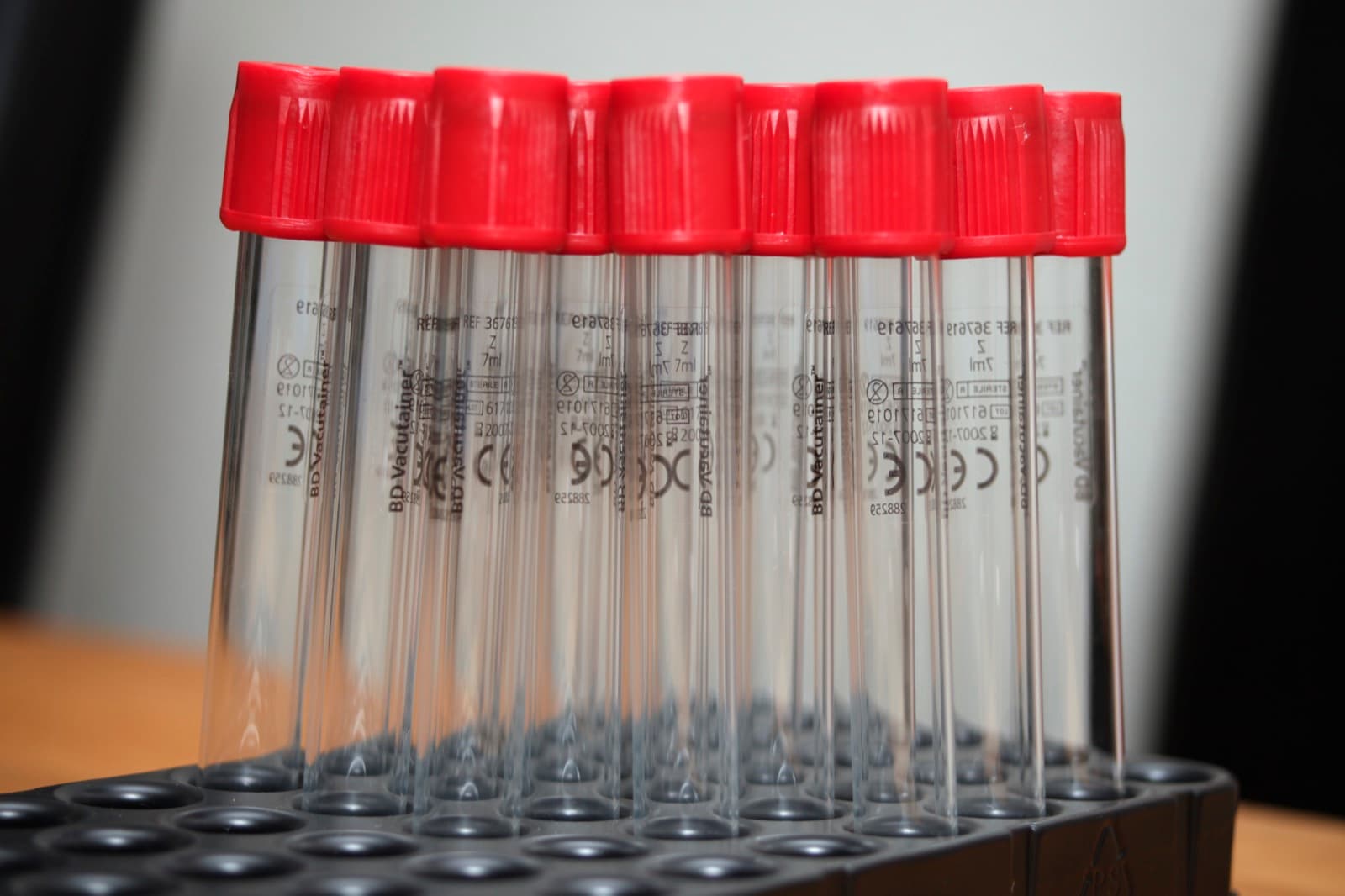 Rack of blood collection tubes for biospecimen processing